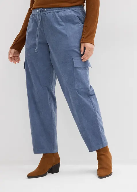 Cordhose im Barrel-Shape in blau von vorne - bonprix