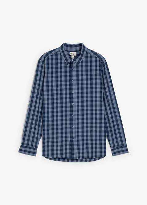 Langarmhemd aus Bio-Baumwoll-Popeline in Regular Fit in blau von vorne - bonprix