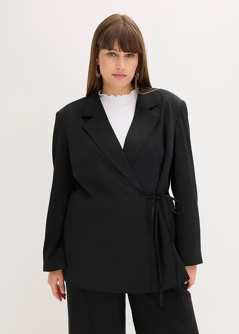 Oversize-Blazer mit Bindedetails in schwarz von vorne (im Anschnitt) - bonprix