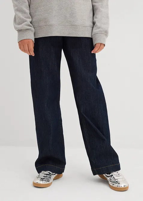 Wide-Leg-Jeans Mid Waist in blau von vorne - bonprix