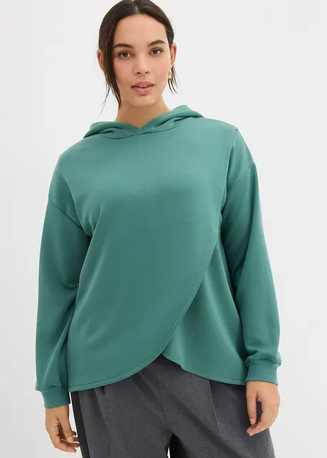 Hoodie mit Kapuze aus softem Viskose-Mix in grün von vorne (im Anschnitt) - bonprix