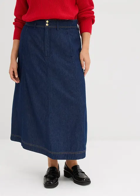Jeansrock Midilänge in blau von vorne - bonprix