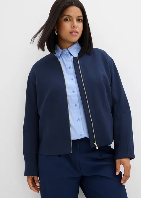 Blouson aus softem Viskose-Mix in blau von vorne (im Anschnitt) - bonprix