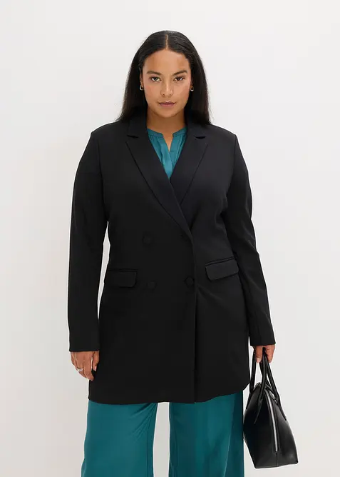Longblazer aus Punto di Roma in schwarz von vorne (im Anschnitt) - bonprix
