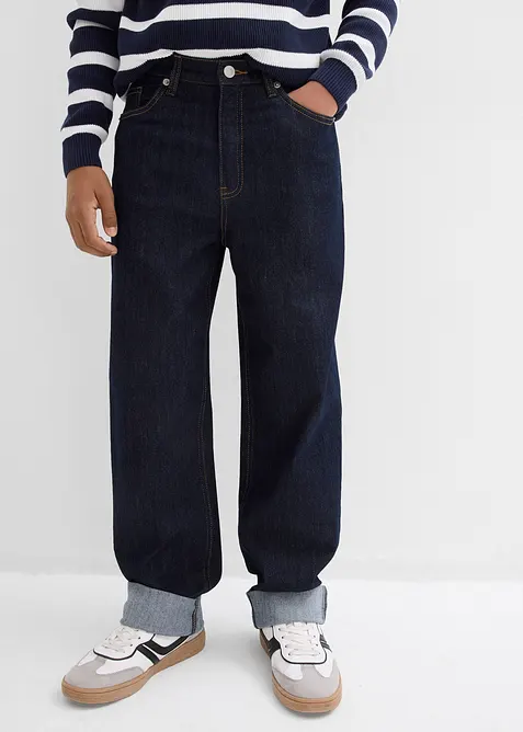 Loose-Fit Jeans mit verstellbarem Bund, Straight in blau von vorne - bonprix