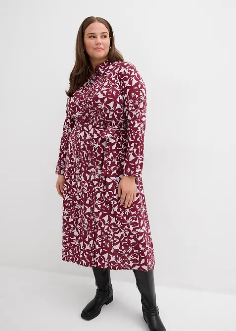 Hemdblusenkleid aus fließender Viskose in rot von vorne (Totalaufnahme) - bonprix