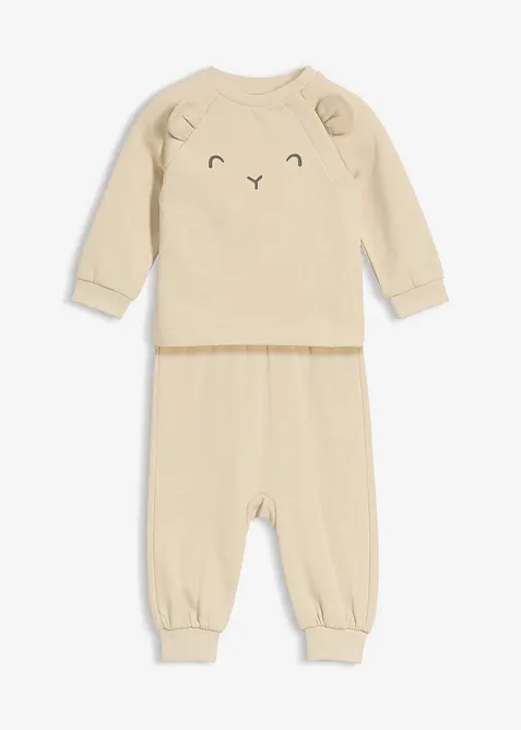 Weiches Sweatshirt und Hose mit Bio-Baumwolle (2-tlg.Set) in beige von vorne - bonprix