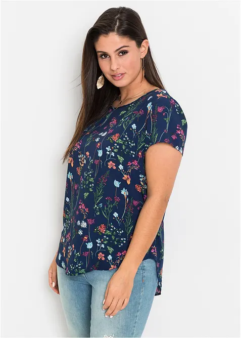 Blusenshirt mit Rundhals-Ausschnitt in blau von vorne (im Anschnitt) - bonprix