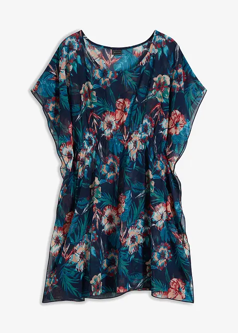 Lange Strandtunika aus leichtem Chiffon in blau von vorne - bonprix