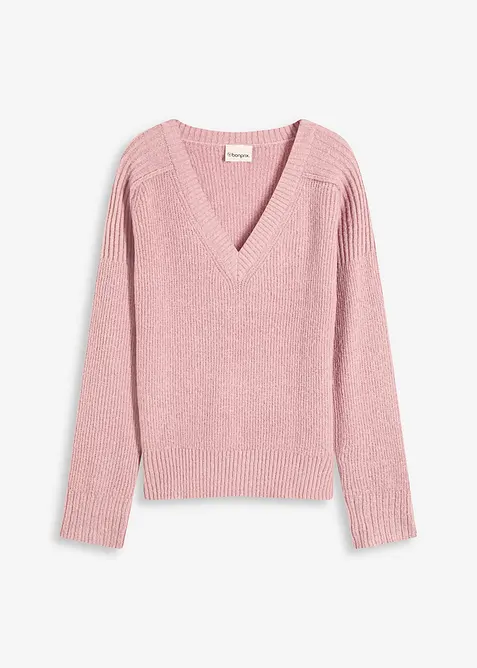 Pullover mit V-Ausschnitt in rosa von vorne - bonprix