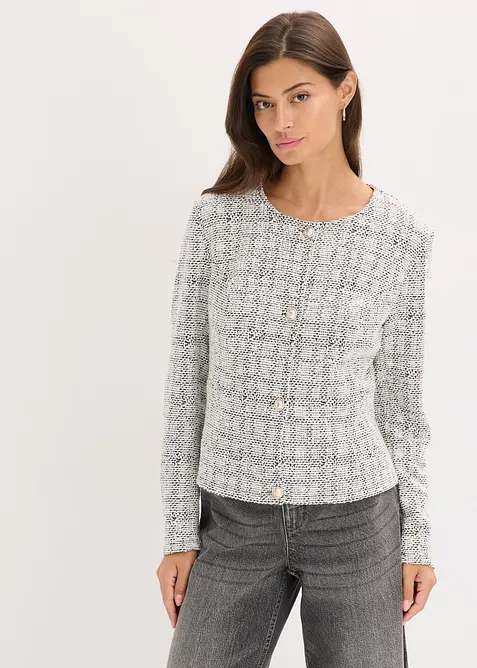 Bouclé Cardigan aus Baumwolle in schwarz von vorne (im Anschnitt) - bonprix
