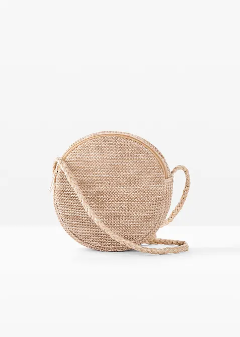 Runde Umhängetasche in Strohoptik in beige von vorne - bonprix