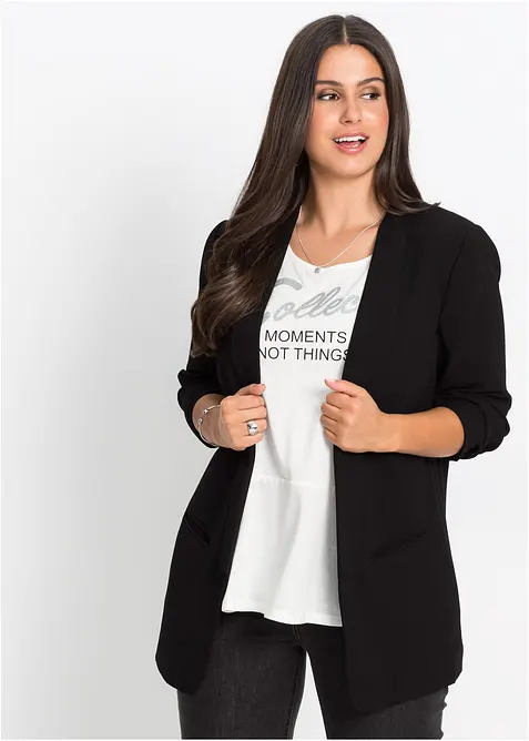Longblazer mit drapierten Ärmeln in schwarz von vorne (im Anschnitt) - bonprix