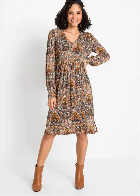 Jerseykleid mit Paisley in rot von vorne (Totalaufnahme) - bonprix