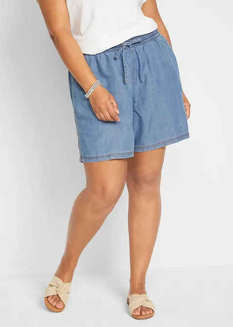 Leichte Denim Shorts mit Leinen in blau von vorne - bonprix