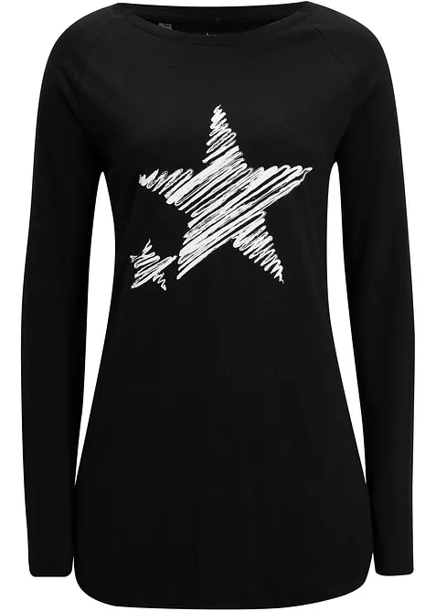 Longshirt aus leichtem Jersey in schwarz von vorne - bonprix
