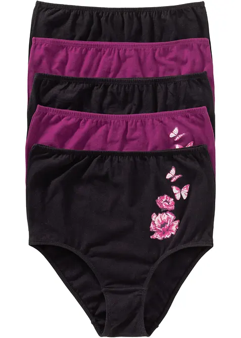 Highwaist Slip mit Baumwolle (5er Pack) in schwarz von vorne - bonprix