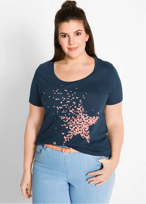 Flammgarn-Shirt aus Bio-Baumwolle, kurzarm in blau von vorne (im Anschnitt) - bonprix