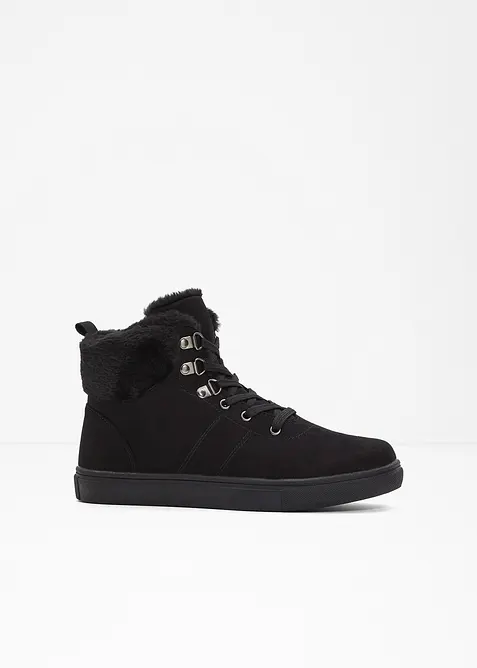 Gefütterte Schnürboots in schwarz von vorne - bonprix