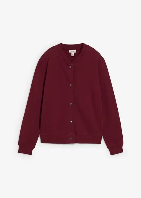 Sweatjacke mit Knopfleiste in rot von vorne - bonprix
