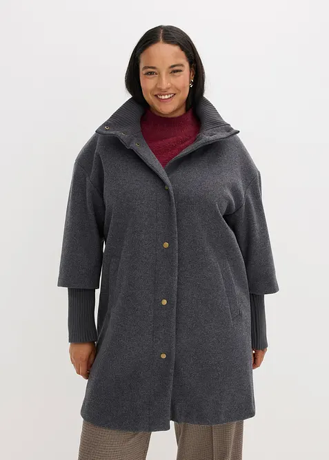 Kurzmantel in Wolloptik in grau von vorne (Totalaufnahme) - bonprix