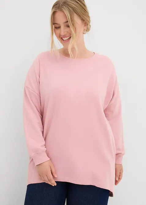 Oversize-Sweatshirt aus reiner Baumwolle in rosa von vorne (im Anschnitt) - bonprix