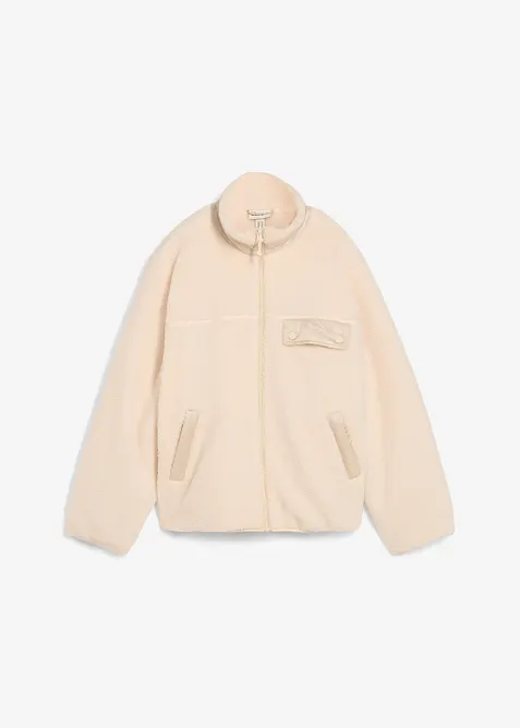 Teddy-Fleece-Jacke in beige von vorne - bonprix