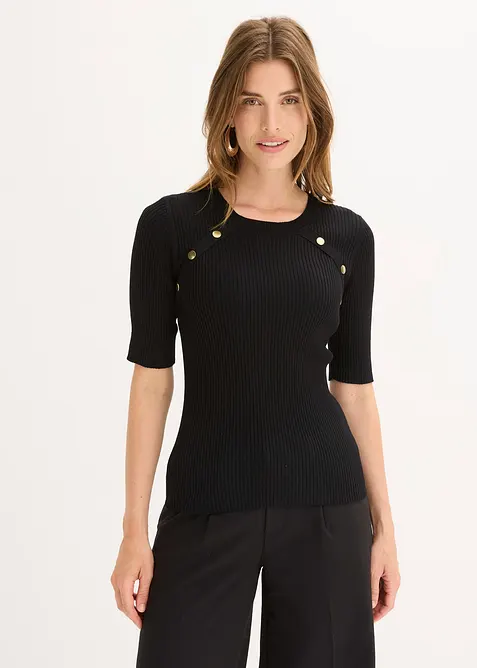 Feinstrickpullover aus softem Viskose-Mix in schwarz von vorne (im Anschnitt) - bonprix