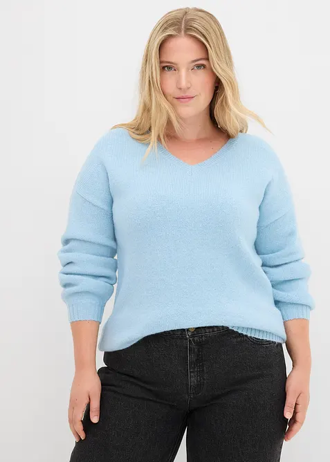 Pullover mit V-Ausschnitt in blau von vorne (im Anschnitt) - bonprix