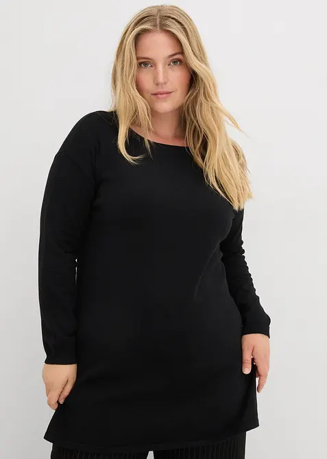 Longpullover mit recycelter Baumwolle in schwarz von vorne (im Anschnitt) - bonprix