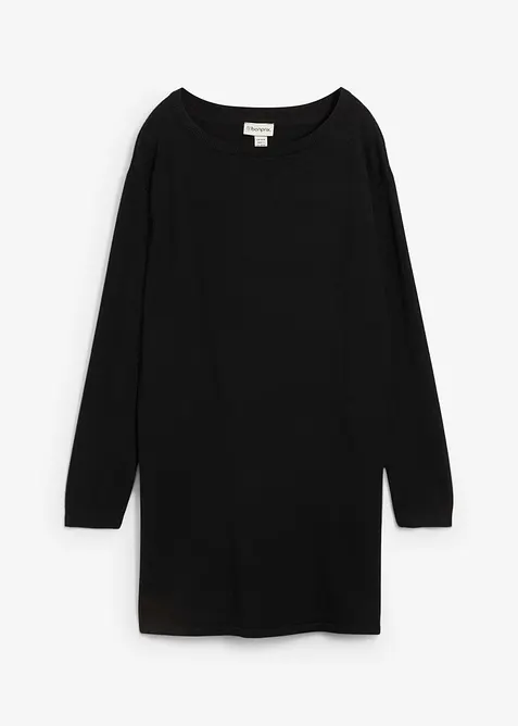 Longpullover mit recycelter Baumwolle in schwarz von vorne - bonprix