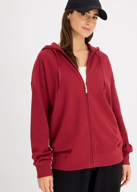 Long-Sweatjacke in rot von vorne (im Anschnitt) - bonprix