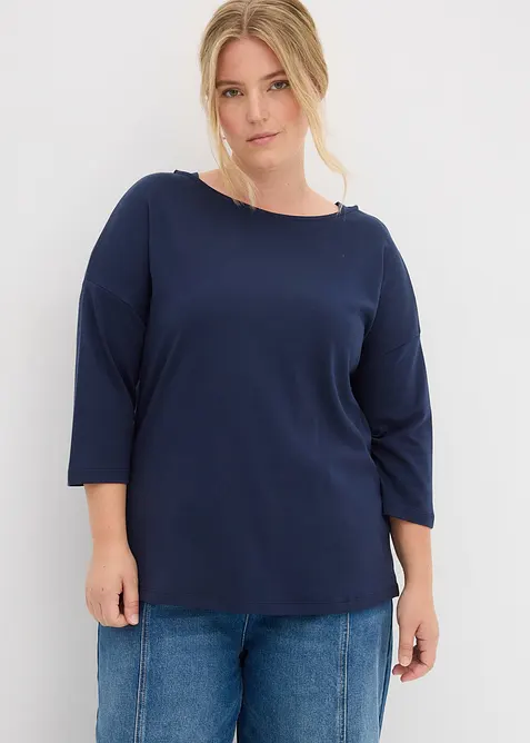 Shirt aus schwerer Baumwolle in blau von vorne (im Anschnitt) - bonprix