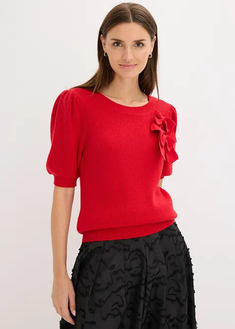 Pullover mit Schleifen-Applikation in rot von vorne (im Anschnitt) - bonprix