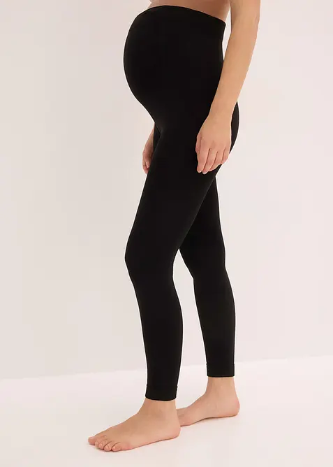 Thermo Schwangerschafts-Strumpfleggings mit softem Fleece 140 DEN in schwarz von vorne - bonprix