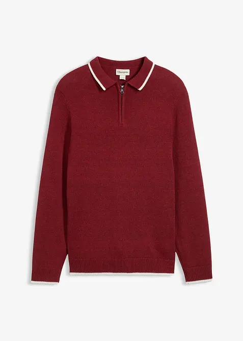 Polo Pullover mit recycelter Baumwolle in rot von vorne - bonprix