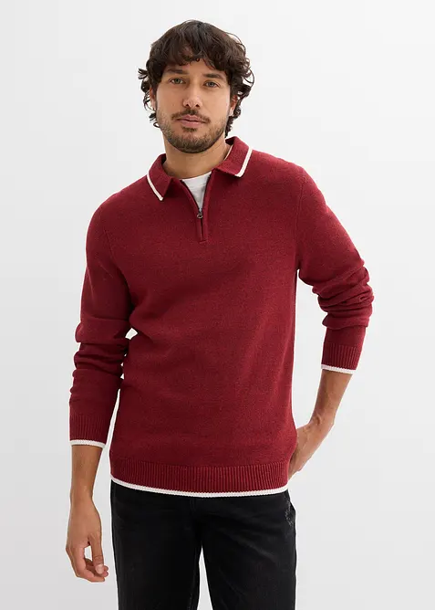 Polo Pullover mit recycelter Baumwolle in rot von vorne (im Anschnitt) - bonprix