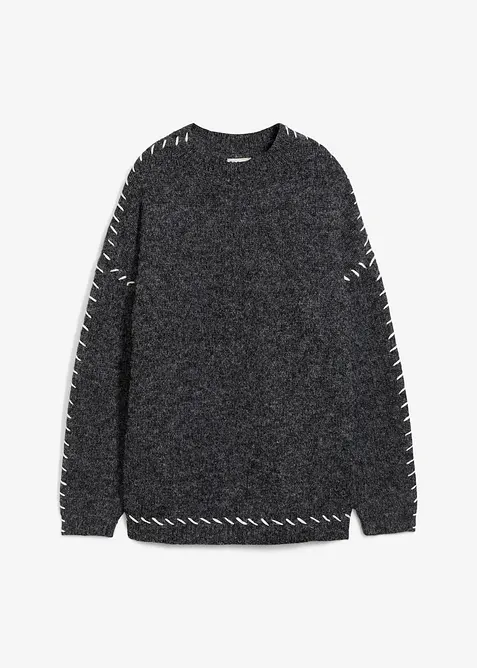 Longpullover aus Flauschgarn in schwarz von vorne - bonprix