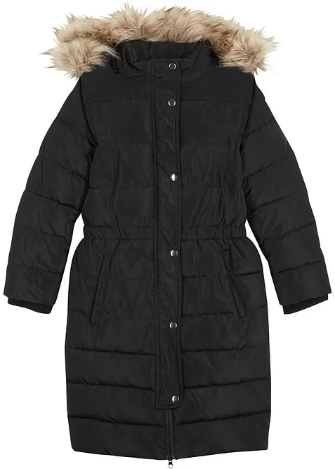 Winter-Steppmantel mit abnehmbarer Kapuze in schwarz von vorne - bonprix