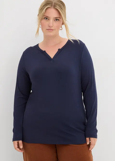 Langarmshirt aus softem Viskose Mix in blau von vorne (im Anschnitt) - bonprix