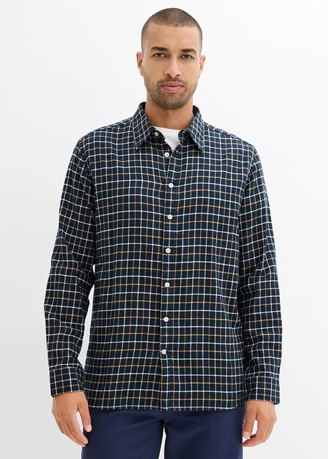 Flanellhemd aus Baumwolle in Regular Fit in grau von vorne (im Anschnitt) - bonprix