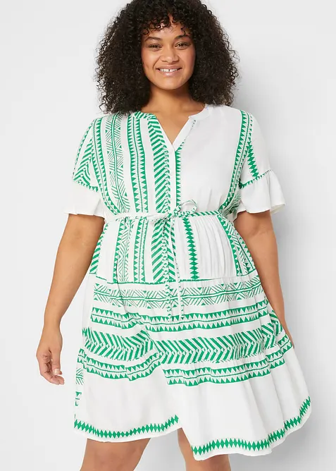 2-in-1 Umstands- und Stillblusenkleid aus fließender Viskose in grün von vorne (Totalaufnahme) - bonprix