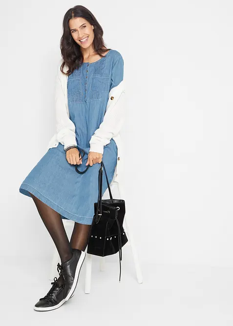 Kniebedeckendes Jeanskleid aus Bio-Baumwolle, Halbarm in blau im Look von vorne (Totalaufnahme) - bonprix