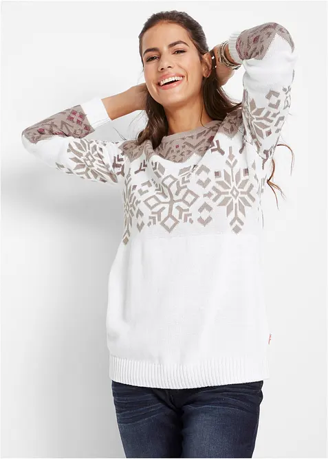 Pullover mit Norwegermuster in weiß von vorne (im Anschnitt) - bonprix