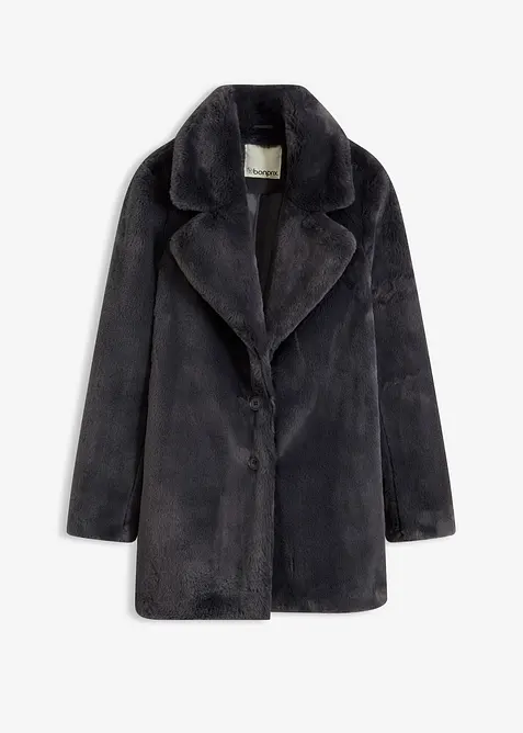 Kurzmantel aus Fellimitat in grau von vorne - bonprix