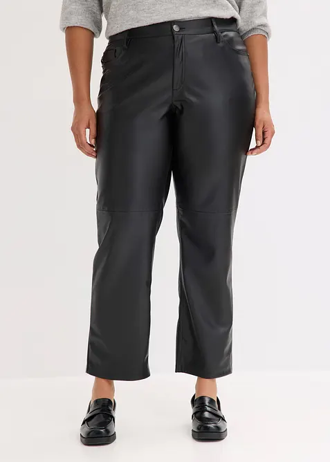 Lederimitat-Hose mit Bequembund in schwarz von vorne - bonprix