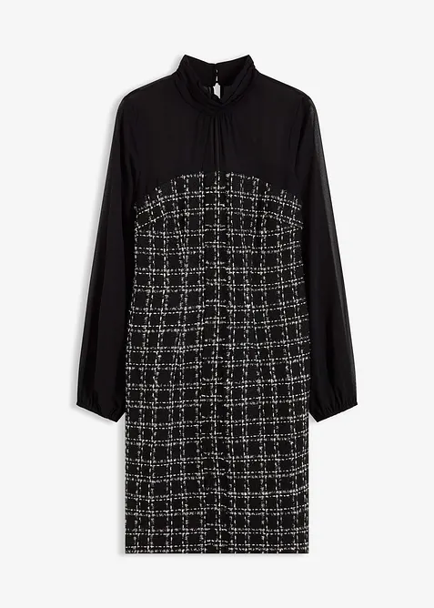 Minikleid aus Bouclé mit Chiffon Ärmeln in schwarz von vorne - bonprix