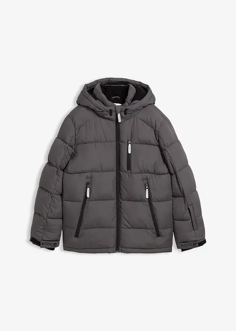 warm gefütterte Winter-Steppjacke mit Kapuze in grau von vorne - bonprix
