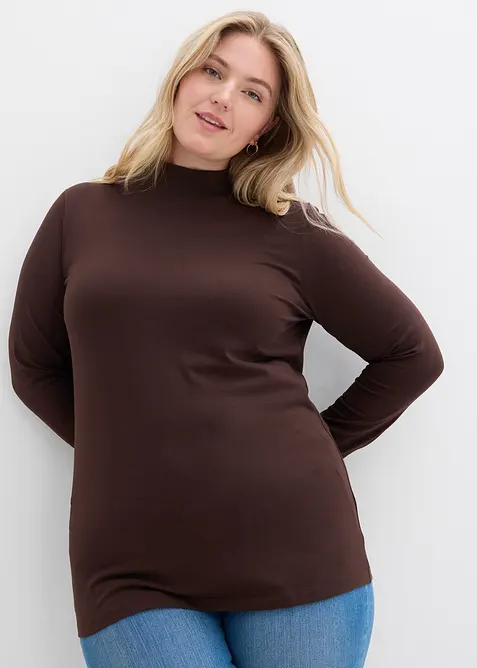 Figurbetontes Langarmshirt in braun von vorne (im Anschnitt) - bonprix