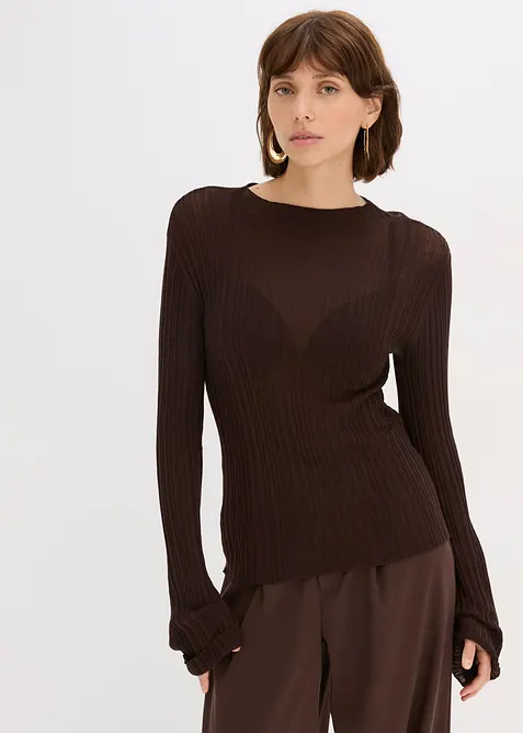 Halbtransparentes Strickshirt in braun von vorne (im Anschnitt) - bonprix